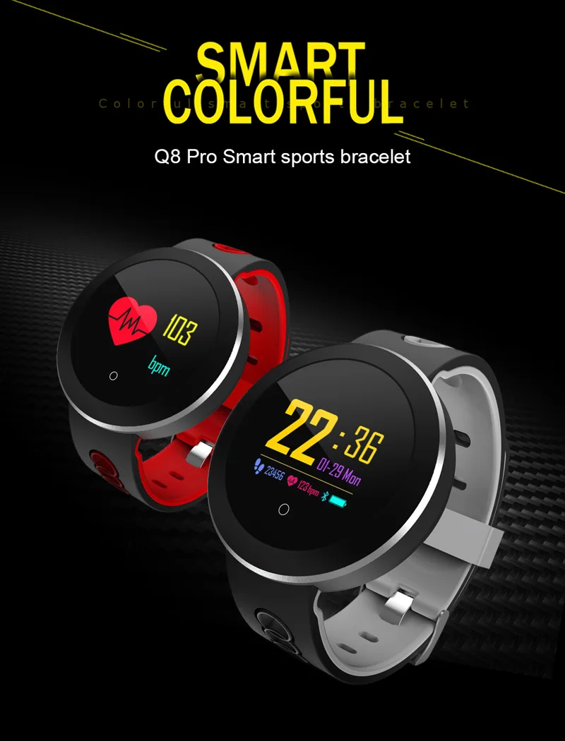 Tourya Q8 Pro IP68 Водонепроницаемый унисекс Фитнес-трекер Смарт-часы браслет Спорт сердечного ритма Smartwatch монитор для Android IOS