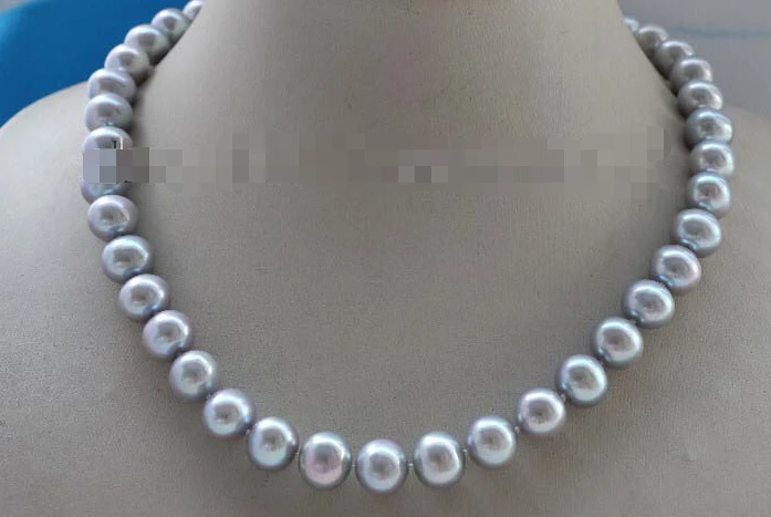 

17.5" Genuine Natural 11mm Gray Round Pearl Necklace 925silver clasp #f2431! A