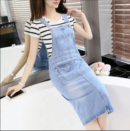 2019 otoño verano vestidos de mezclilla de correa Casual Jeans Sundresses moda coreana con bolsillo Denim vestido azul RQ778|Vestidos| - AliExpress