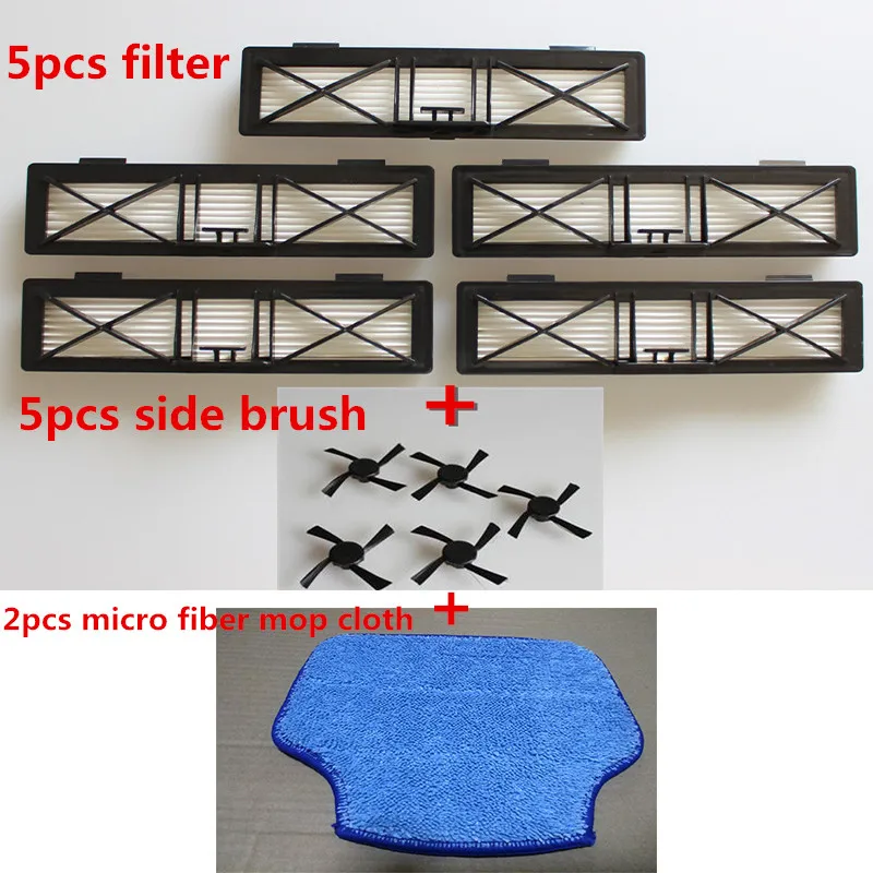 

5 Hepa Filter Replace Part 945-0215 & 5 Side Brush & 2 Micro-fiber Mopping Cloth for Neato BotVac D Series D70, 70E, 75, 80, 85