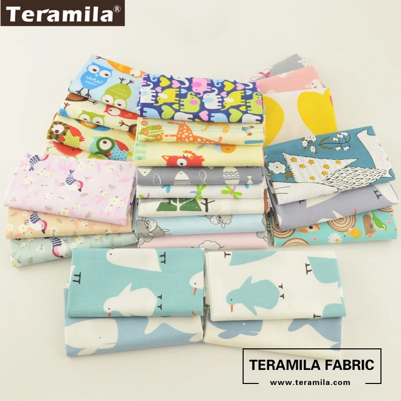 Teramila Cotton Fabric 25 Designs Animial Cartoon Patchwork Quilting Charm Packs Meter Home Textile Clothing Bedding