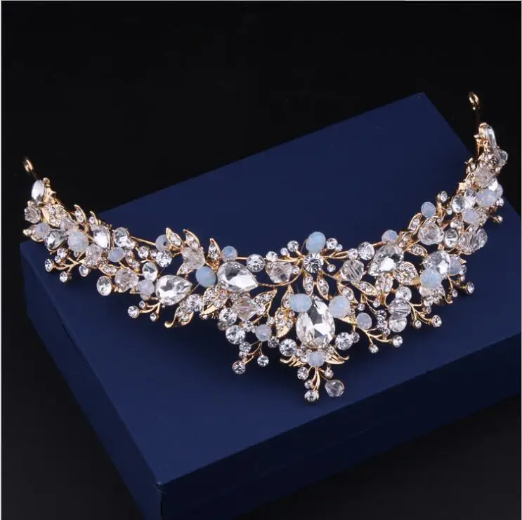 Crystal Pearl Tiara Do Casamento Coroa de Strass tiaras de Cabelo Jóias Nupcial Acessórios Para o Cabelo de Ouro Pedaço Cabeça Hairbands (3)