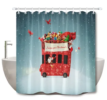 

LB Funny Red Bus Bird And Monkey Gifts Shower Curtain Christmas With Mat Set Luxury Bathroom Fabric For Art Kids Bathtub Decor