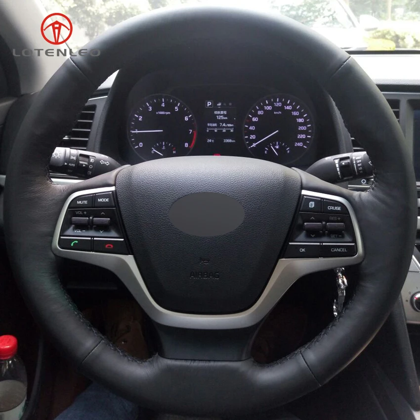 LQTENLEO Black Artificial Leather Hand stitched Car Steering Wheel