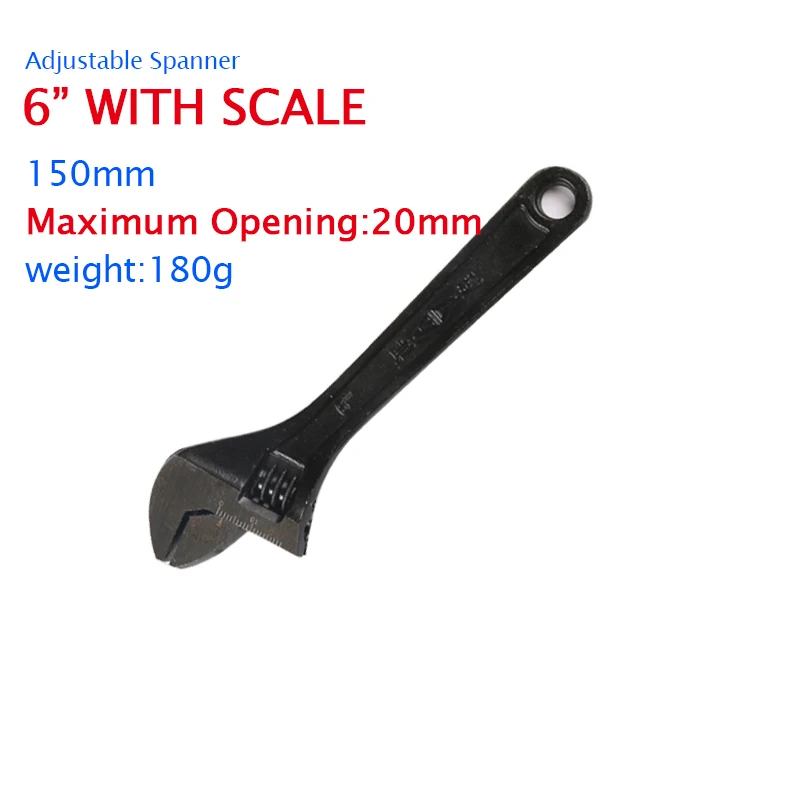 Большой открывающийся Американский активный черный гаечный ключ регулируемый со шкалой " /6"/" /10"/12" - Цвет: 6 inch 20mm