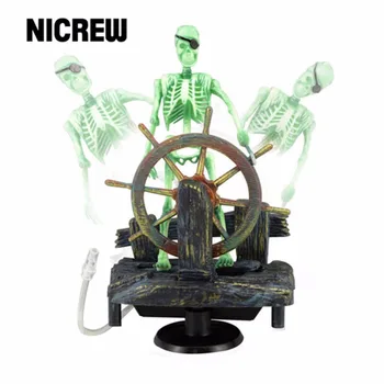 

Nicrew Pirate Captain Aquarium Decorations Landscape Skeleton on Wheel Action Figure FishTank Ornament Aquarium Decoration