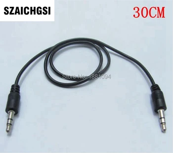 

SZAICHGSI wholesale 100pcs 30CM 3.5mm Male to Male short Audio Aux Plug 3-Ring Mini AV Cable black color by fast shipping