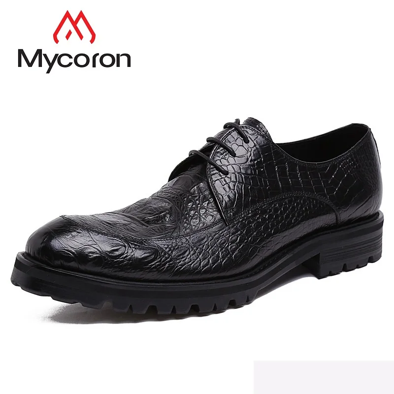

MYCORON Genuine Leather Men Boots Crocodile Pattern Luxury Designers Dress Shoes Lace Up Formal Men Shoes Zapatos De Hombre