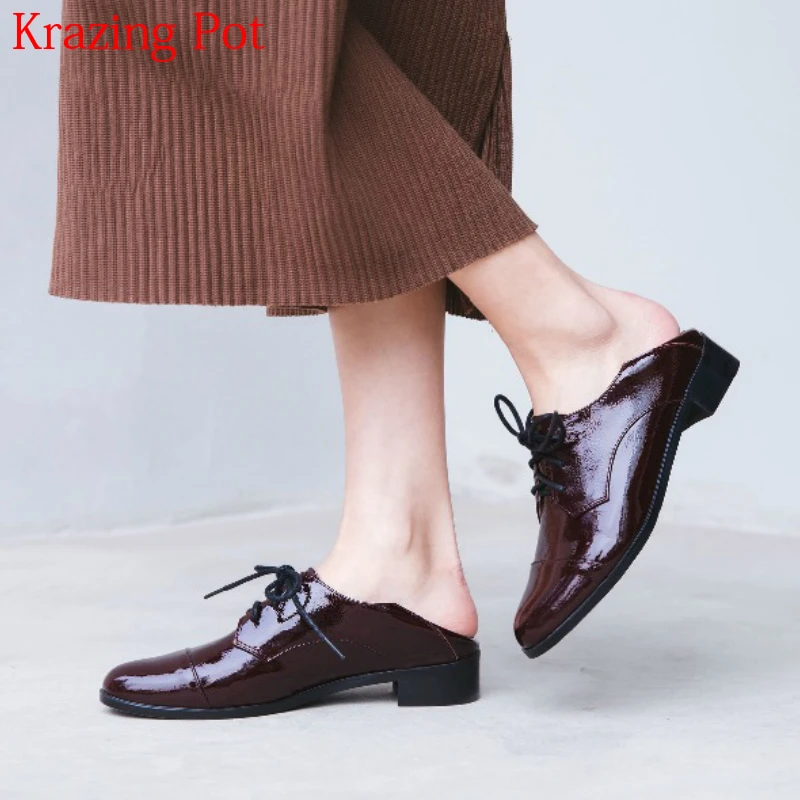 

2018 Superstar Genuine Leather Thick Heels British School Lace Up Women Pumps Round Toe Young Lady Runway Sweet Casual Shoes L10