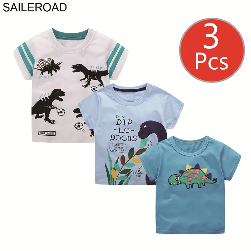 SAILEROAD 3 шт. Динозавров Детские футболки с принтом животных Детская одежда Лето Детские с коротким рукавом футболки для мальчиков 4 года для девочек - Цвет: 6249 6317 6606 photo