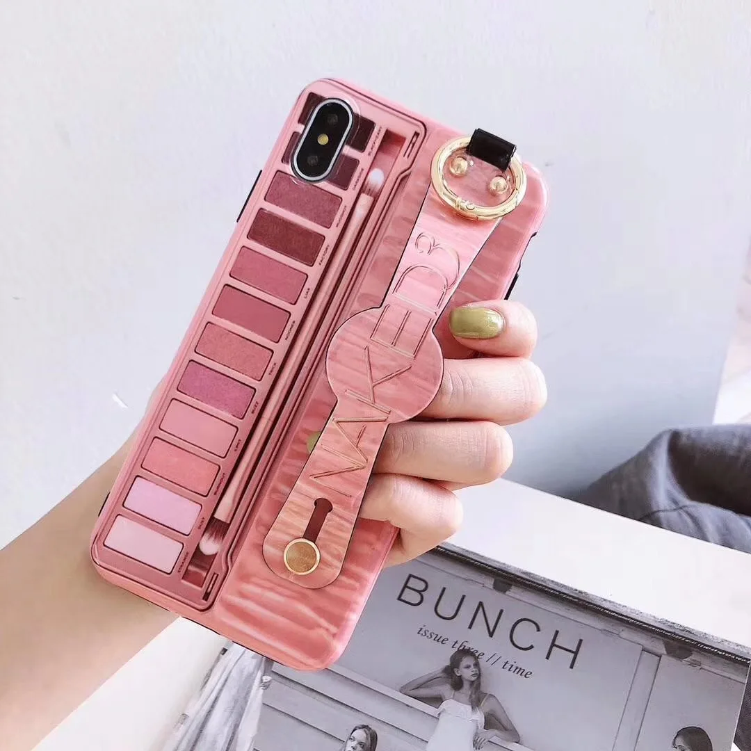 

Luxury sexy makeup MAKEU shadow box Wristband bracket cover case for iphone X XS Max Xr 8 7 6 6s Plus Metal ring girl gift capa