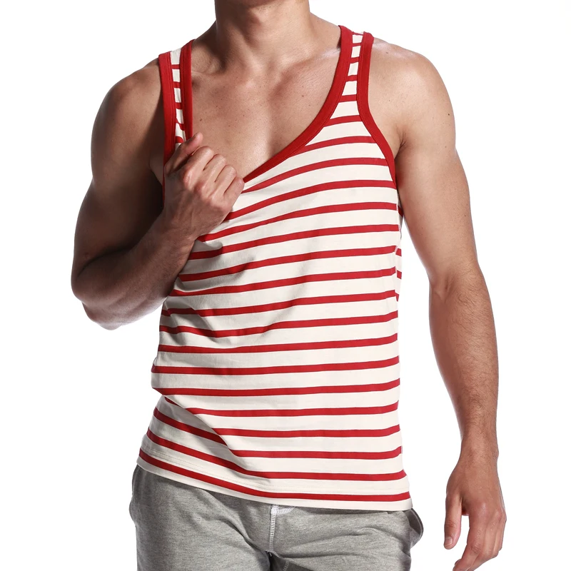 Майка Seobean мужская в полоску хлопок без рукавов Облегающая рубашка|mens cotton tank|tank
