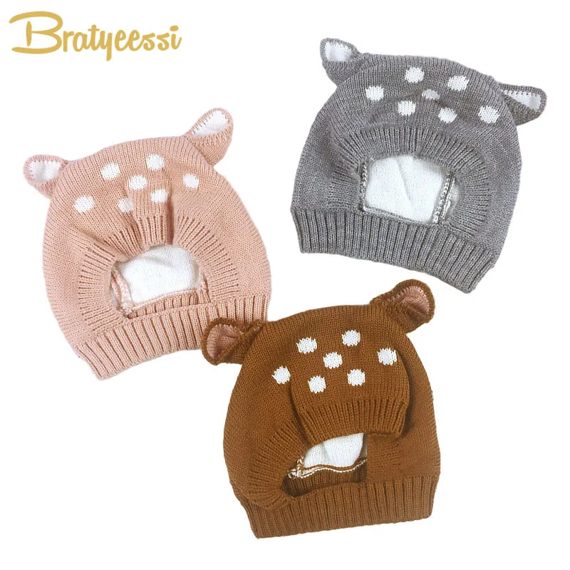 New Deer Tricot Bébé Bonnet avec Oreilles de Bande Dessinée D'hiver Infantile Bébé Chapeau pour 6-24 Mois 1 PC