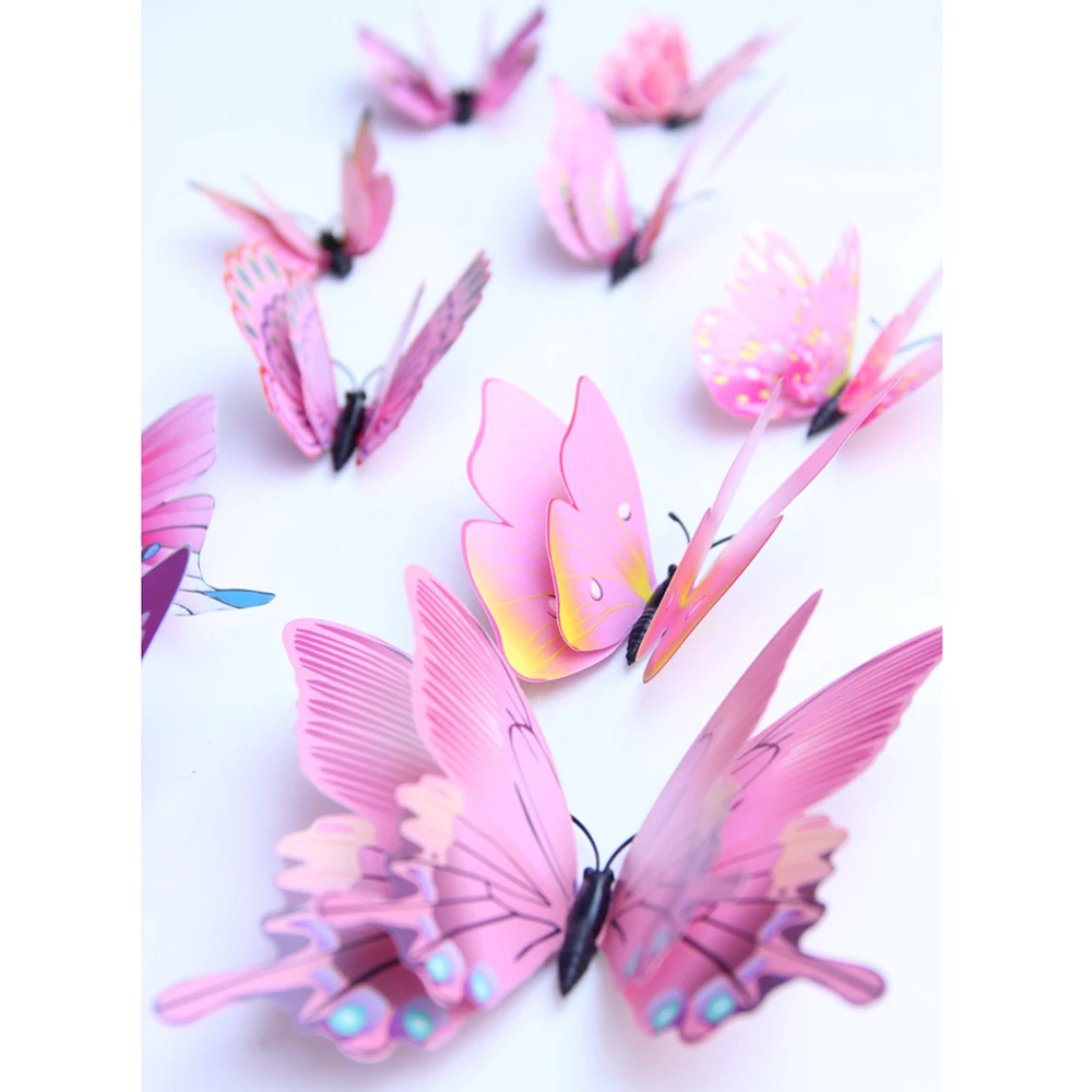 

12pcs 3D Double Layer Wings Butterfly Wall Sticker Multicolor Sticker Magnet Party Kids Bedroom Fridge Decor Magnetic Sticker