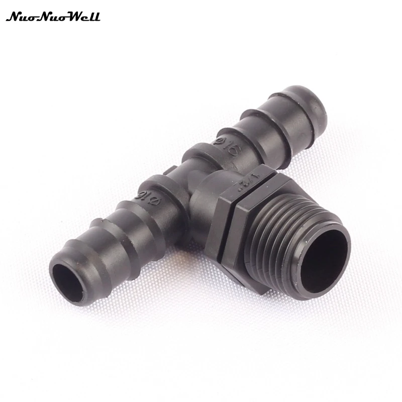 

5pcs NuoNuoWell Thread 1/2" to 16mm Barbed Tee Hose Connector Micro Irrigation Water Splitter Garden Veg Plot Drip System