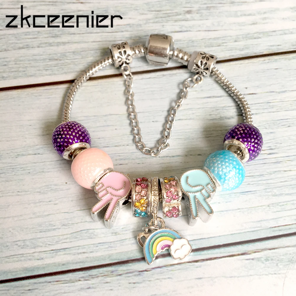 

ZKCEENIER Bracelet for Women Rainbow Beads Brand Bracelet Sliver Charm Bracelet Luxury Fashion Jewelry Bracelet Wholesale