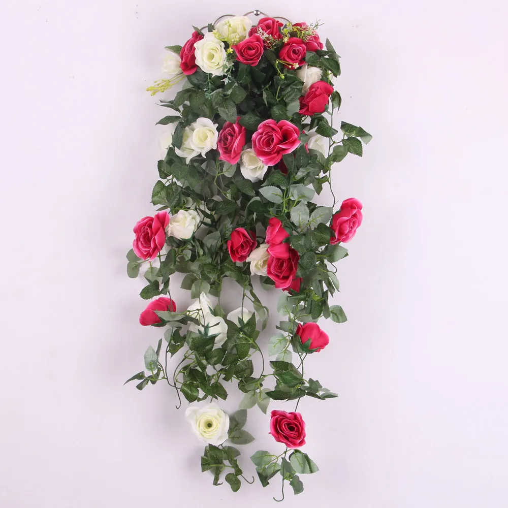 Artificial Rose Silk Flower Garland Ivy Vine Outdoor Indoor Hanging Decor White