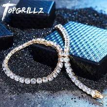 TOPGRILLZ ледяной циркон 3-6 мм теннисная цепь Мужская хип-хоп Ювелирная 925 пробы Серебряная Золотая омаровая застежка CZ браслет звено 7 8 дюймов