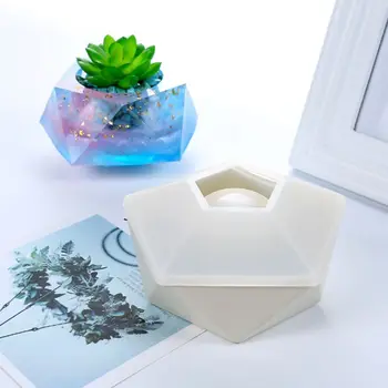 

Silicone Mold Hexagonal Flowerpot Geometric Handmade DIY Epoxy Resin Crafts Flower Base Molds 3D Storage Decoration