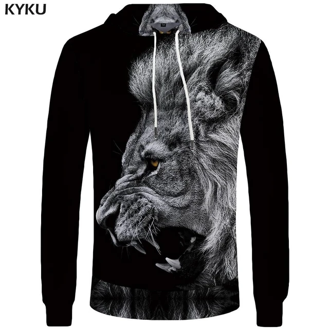 KYKU Brand Lion Hoodies Men Black And White Sweatshirts