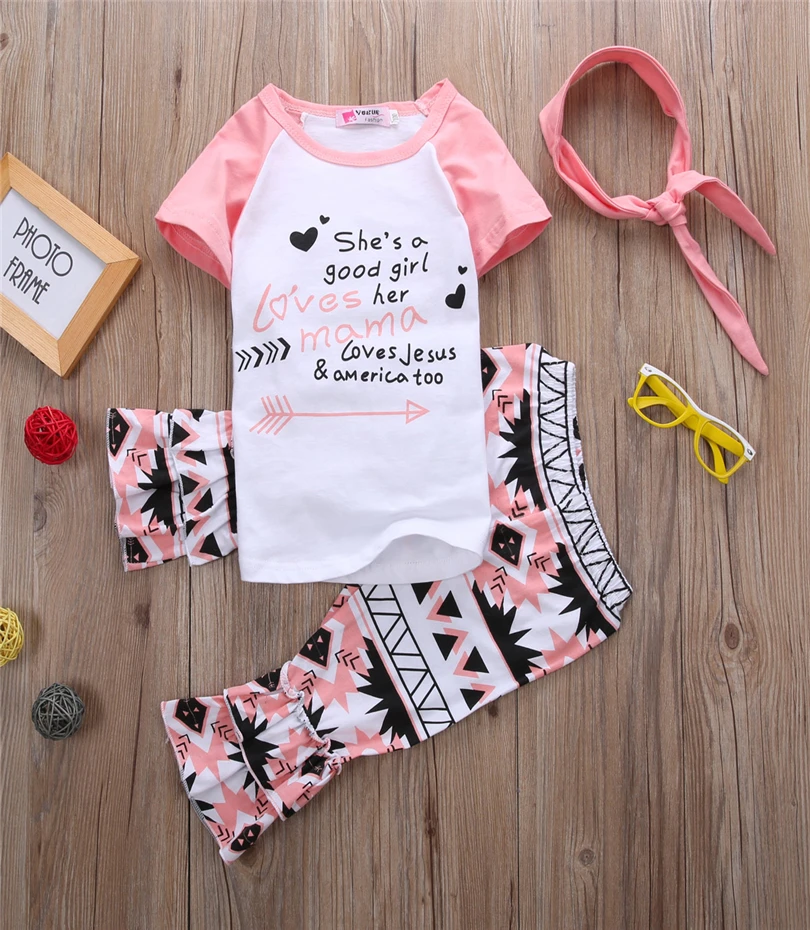 2017 New Arrival Kids Set Short Sleeve Baby Girls Outfits 3pcs T shirt