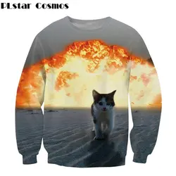 Милые животные кошка взрыв Crewneck Толстовка Harajuku котенок уходить из огненного 3D Толстовки Для мужчин Для женщин Повседневное верхняя одежда