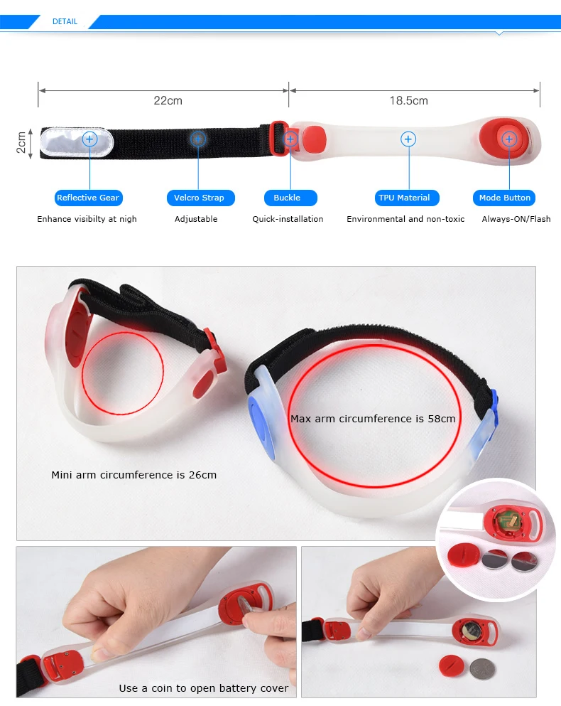 Cheap AONIJIE E4042 Night Running LED Safety Light Lamp Armband Reflective Bracelet For Runner Jogger Dog Collar Bicycle Rider 1