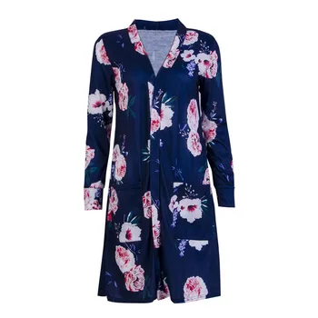 

New Fashion Female Floral Print Long Sleeve Cardigan Trench Spring Autumn 2017 Elegant Casual Windbreaker Overcoat Women Clothes