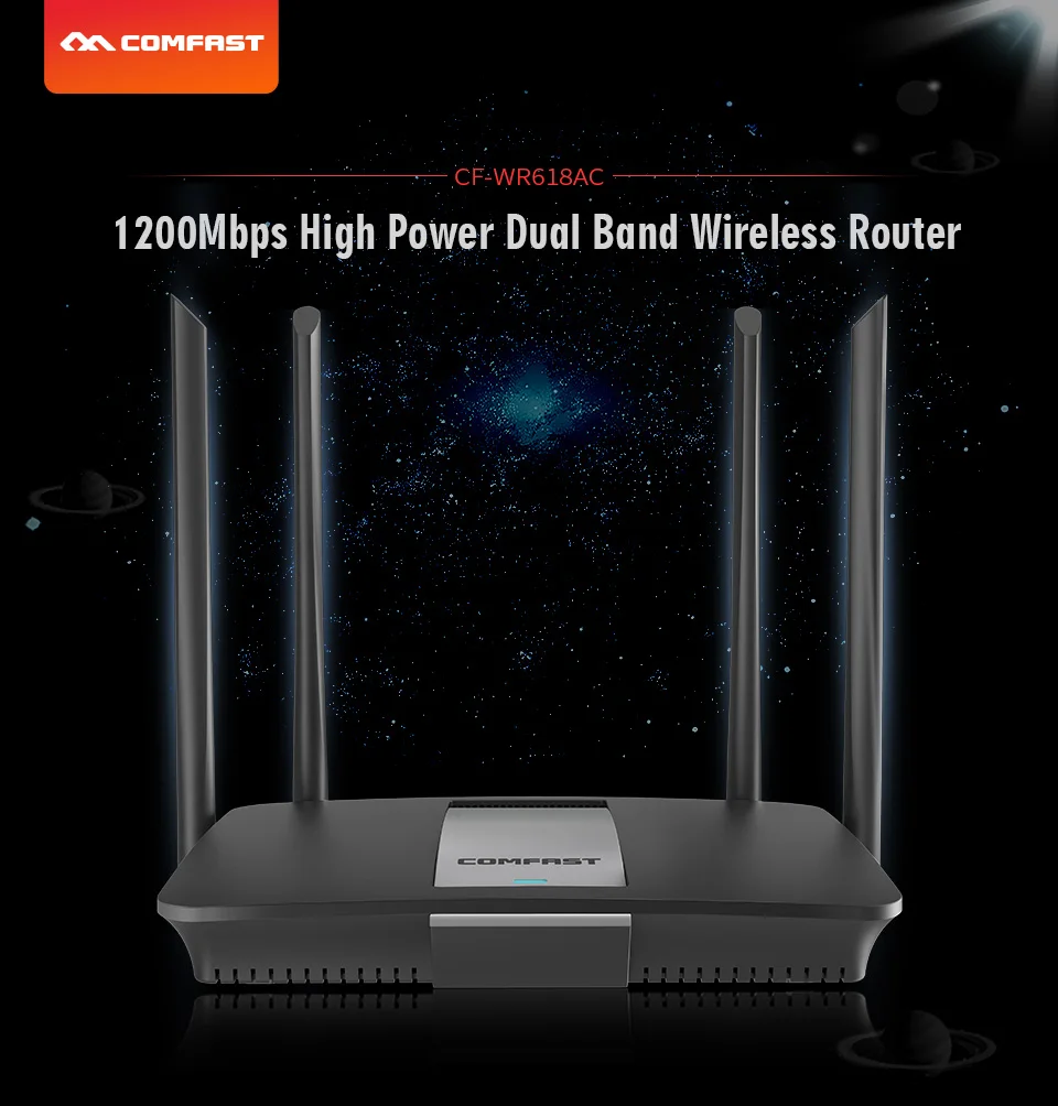 Comfast CF-WR618AC 1200 Мбит/с беспроводной Wifi маршрутизатор двухдиапазонный 2,4G/5G 1 WAN+ 4 LAN гигабитный порт 802.11AC 4* Внешняя антенна маршрутизатор