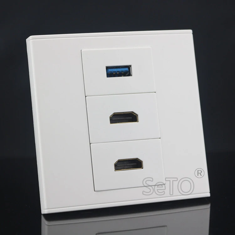SeTo 86 Тип Двойной 2 0 HDMI + один порт 3 USB Ассорти панель настенная гнездо Keystone Лицевая