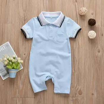 

Newborn Infant Gentleman Style Baby Boys Girls Romper Short Sleeve Solid Color Toddler Jumpsuit Clothes Summer Outfits