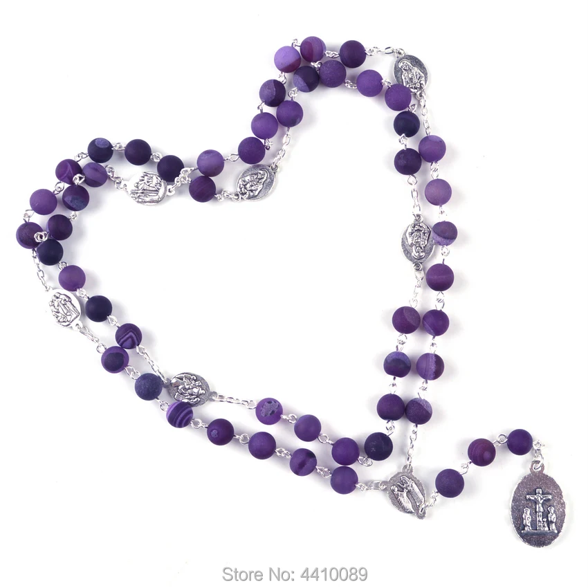 Новая мода религиозная семь соробов религиозный натуральный фиолетовый камень бусы цепочка-ожерелье