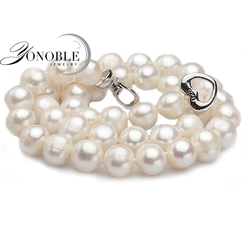 Tanie Prawdziwa perła słodkowodna naszyjniki kobiety ślub, biały choker naturalny naszyjnik z pereł biżuteria ze srebra próby 925 duży najlepszy prezent urodzinowy