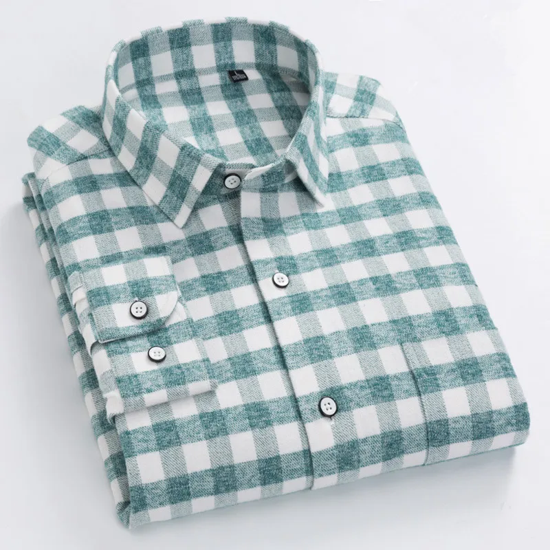 

Plaid Shirt Flannel Shirt Men 100% Cotton Men's Shirt with Long Sleeves Streetwear Korean Mens Dress Shirts Casual Plus Size