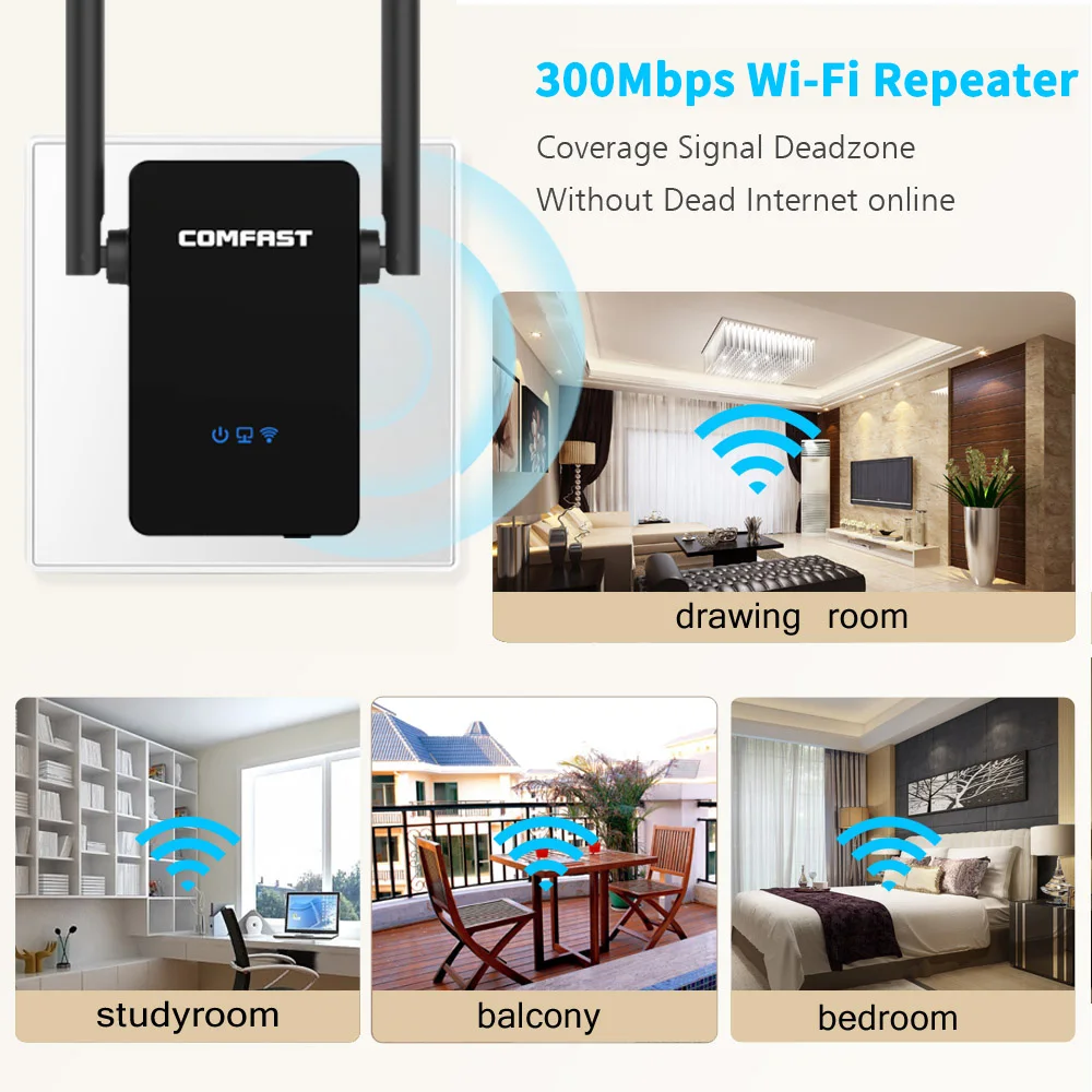 Comfast WIFI Repeater Router 300M 10dBi Antenna Signal Booster Wireless N wi fi Repeater 802 11N 2