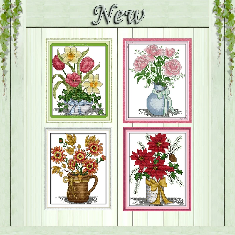 

Autumn vase colourful flower decor painting counted printed on canvas DMC 11CT 14CT Cross Stitch kits embroidery needlework Sets