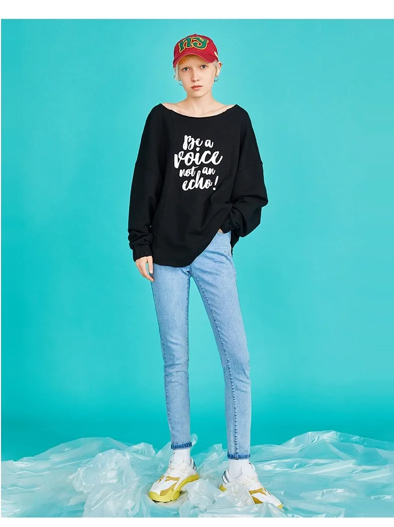 Toyouth Свободные Письмо печати Sewatshirts для Для женщин с открытыми плечами женские пуловеры Chic базовые топы с круглым вырезом стильные толстовки