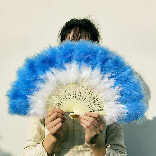 Веер из павлиньих перьев Европейский китайский складывающийся веер танцевальный веер Свадебный вентилятор утолщенный полный перо сценический Чонсам шоу - Цвет: Королевский синий