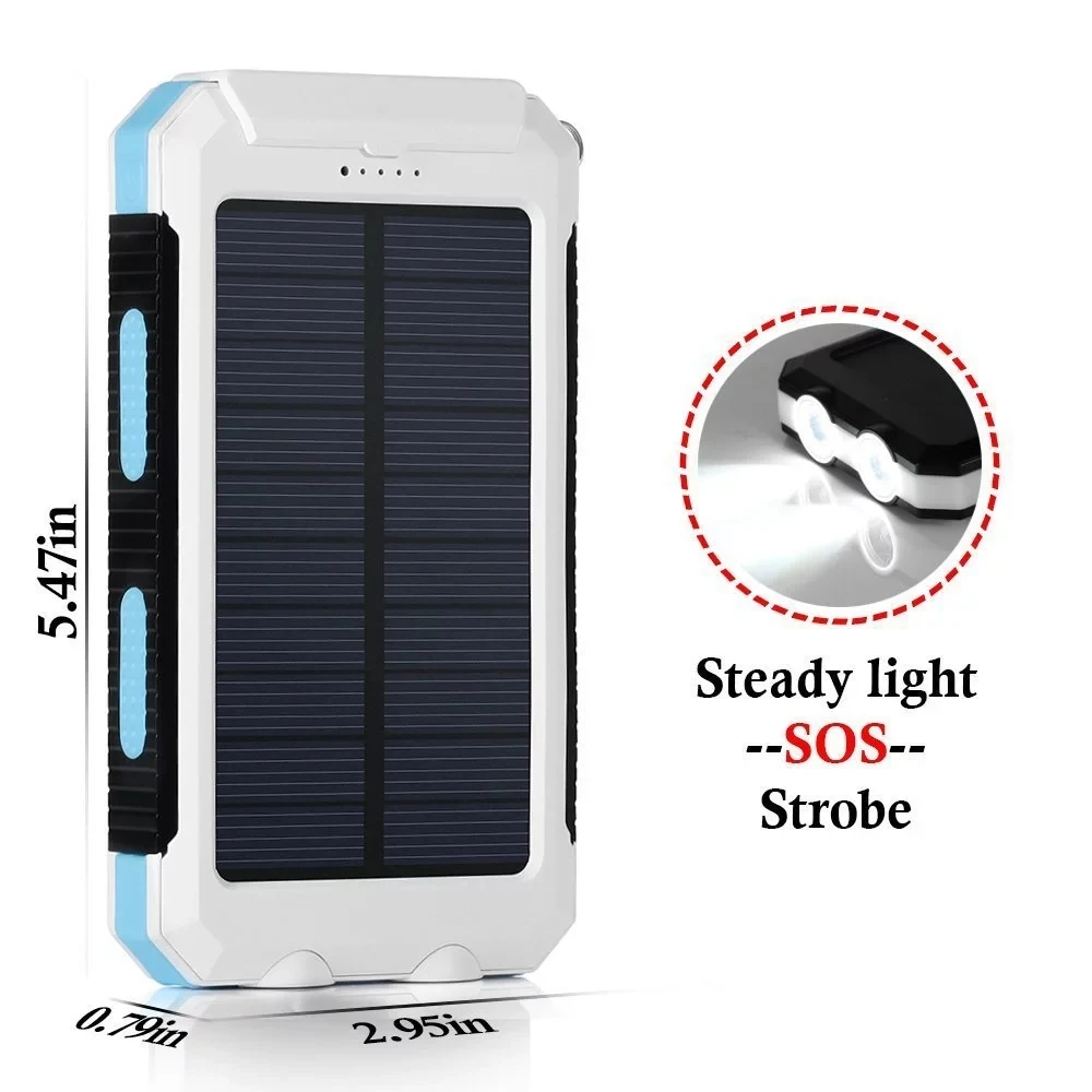 30000 мАч солнечный банк питания двойной USB банк питания водонепроницаемый аккумулятор Внешняя Портативная зарядка с светодиодный подсветкой 2USB для Xiaomi iPhone