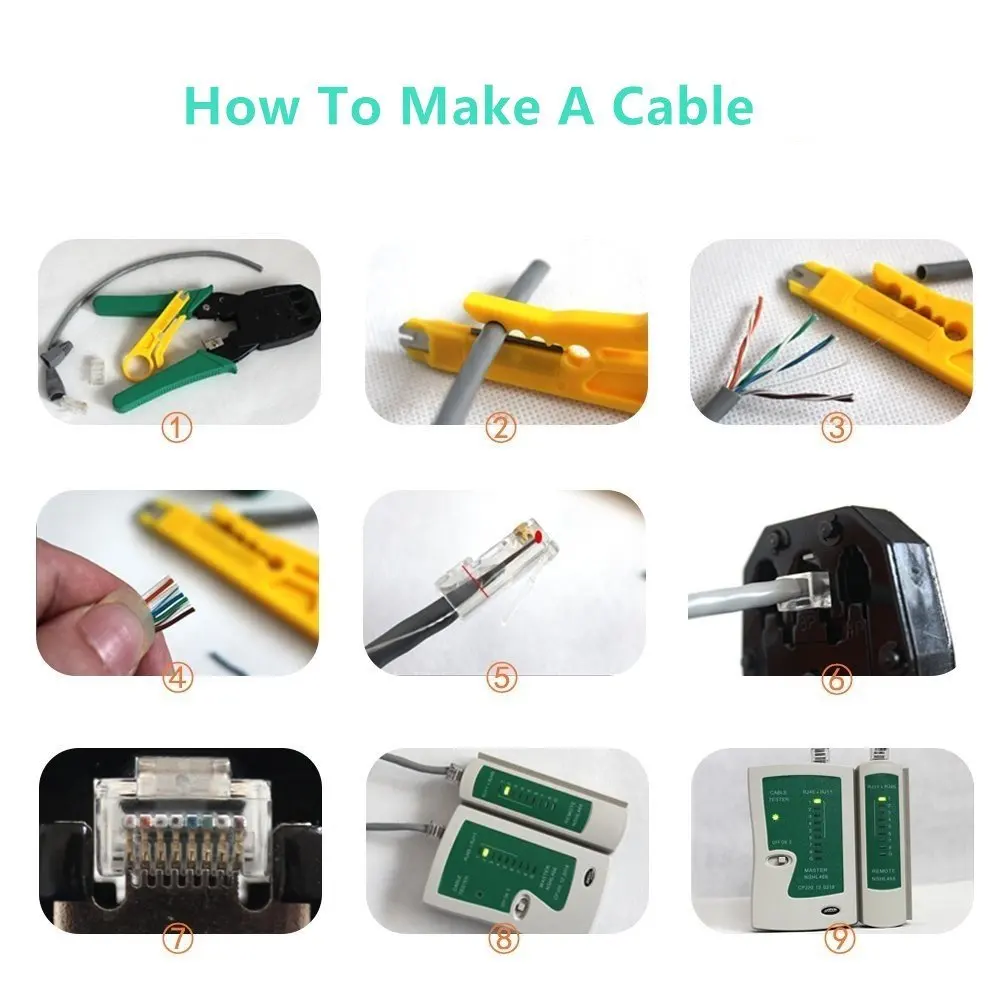 11 шт./компл. RJ45 RJ11 RJ12 CAT5 CAT5e портативный набор инструментов для ремонта локальной сети Utp кабельный тестер и плоскогубцы Обжимные Щипцы заглушка зажим