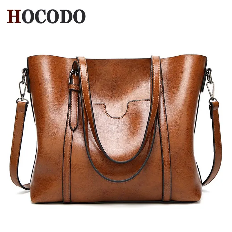 

HOCODO Womans Bags Brand Designers 2018 Oil Wax Leather Casual Large Capacity Tote Bag Simple Shoulder Bag women messenger bags