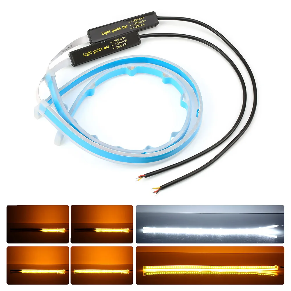 

2pcs Dynamic DRL 30 45 60cm Universal Car led DRL Daytime Running Light Flowing Runs Headlight LED Strip Brake Turn Signal Light