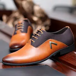GOXPACER 2018 осень Новая Мужская обувь шнуровкой на низком каблуке Бизнес обувь из натуральной кожи Острый носок модные Универсальные