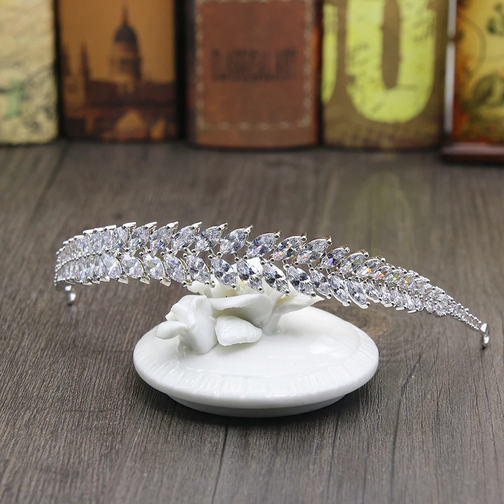 

New Wedding Bridal Bridesmaid leaves AAA Cubic Zirconia Girls CZ Zircon Tiara Crown Princess Queen Coronet for Prom Hair Jewelry