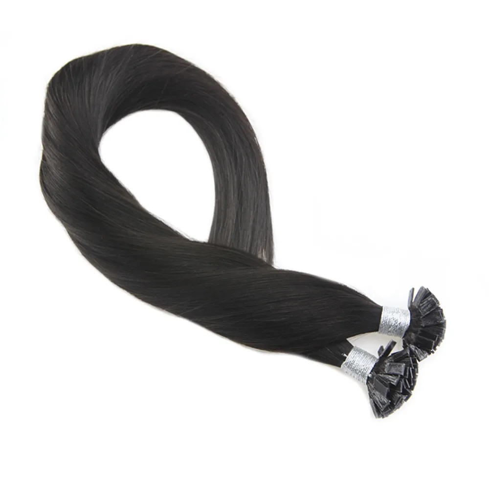 

Moresoo Natural Black #1B Straight Fusion Keration Flat Tip 100% Real Human Hair Extensions 1.0g/s 50g/pack