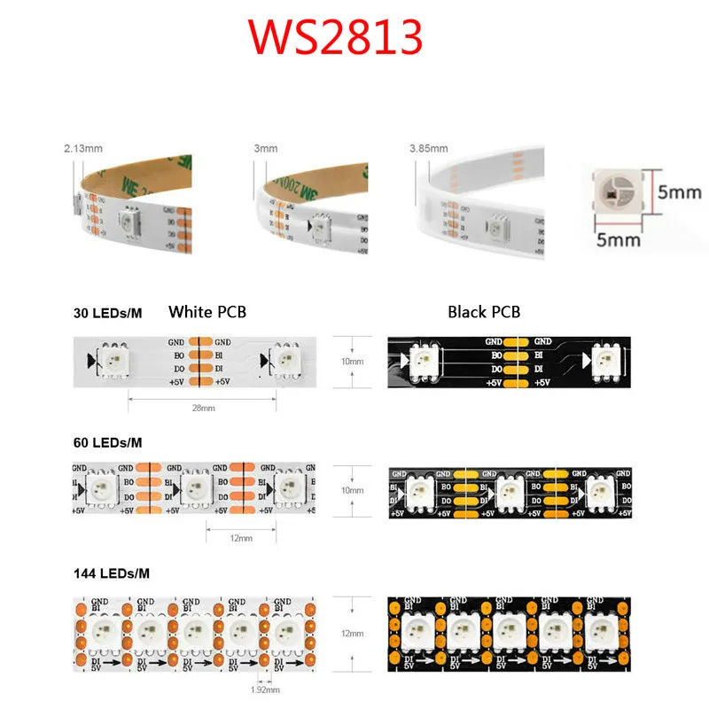 5 В/12 В м WS2812B индивидуальная Адресуемая WS2811 WS2812 WS2813 WS2815 WS2818 30/60Led/M умная Пиксельная