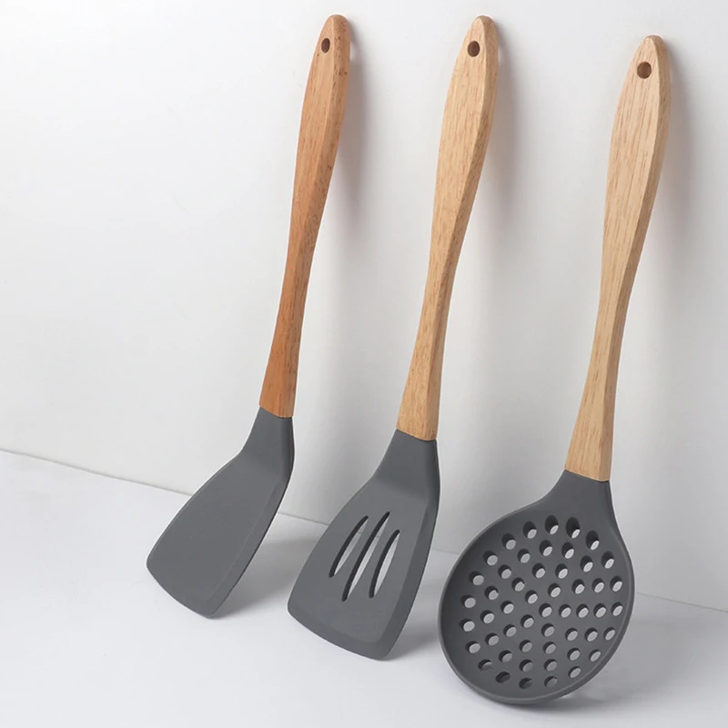 8 шт. силиконовая кухонная утварь набор деревянная ручка ложка шпатель антипригарные приборы для выпечки посуда принадлежности