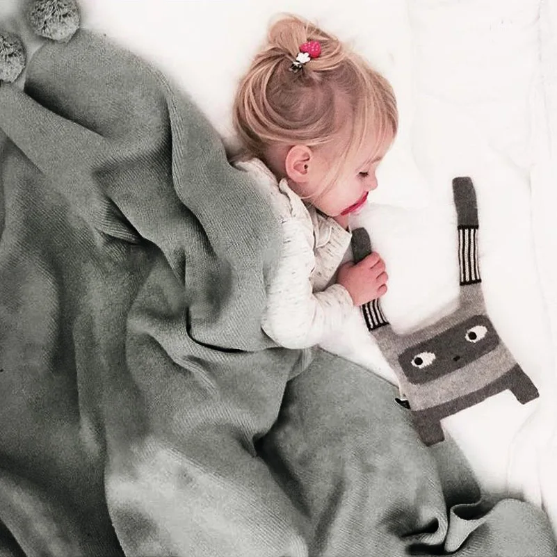 Baby Blankets Fleece Blanket on the Bed Beach Gray Pom Pom Sofa Blanket Baby Children Cute Wool Blanket Infant Newborn 73105 (8)