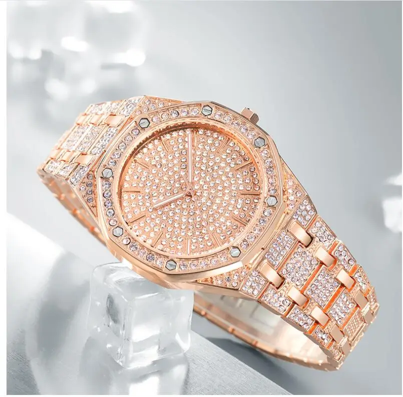 Роскошные Брендовые мужские и женские часы, браслет с кристаллами, Золотой/посеребренный большой циферблат, мужские и женские блестящие Кварцевые наручные часы