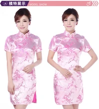 New Traditional Chinese Dress Women Half Sleeves Vestidos Vintage Qipao Sexy Cheongsam Flower Print Slim Party Wedding Dresses new red handmade nail bead women lace sexy qipao elegant chinese style wedding dress floral slim ankle length cheongsam